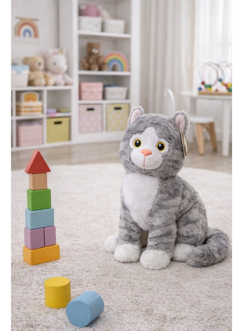 لعبة قطة محشوة تفاعلية مع صوت، دمية قطيفة ناعمة تصدر صوت مواء عند الضغط عليها، بطول 30 سم، قطة قطيفة قابلة للاحتضان باللونين الرمادي والأبيض، لعبة ناطقة مع مؤثرات صوتية، هدية قطيفة لطيفة وقابلة للعناق للأولاد والبنات، للأطفال الصغار والأطفال. - Image 4